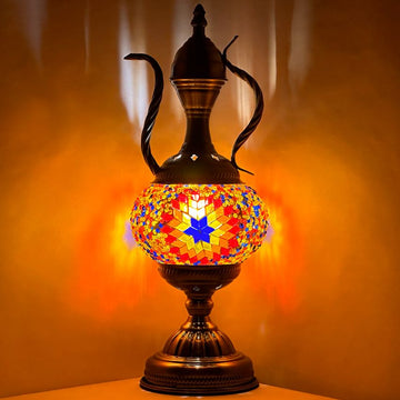 Scarlet Bloom Turkish Mosaic Lamp with Teapot Motif