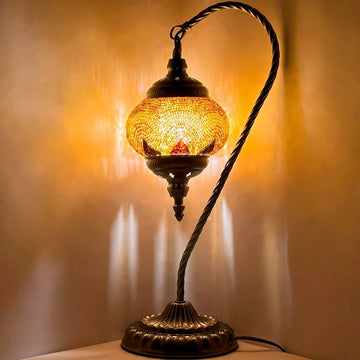 Warm Light Orange Swan Neck Handcrafted Turkish Mosaic Lamp