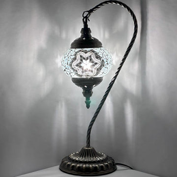 Moonlight Elegance: Swan Neck Handcrafted Mosaic Glass Lamp