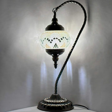 Soft Moonlight: Swan Neck Handmade Mosaic Turkish Table Lamp
