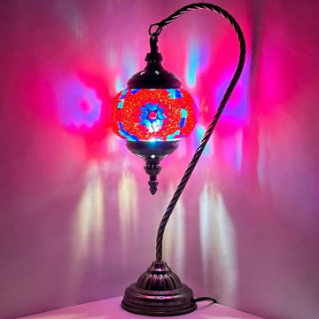 Crimson Bloom: Red Flower Handcrafted Mosaic Lamp with Swan Neck
