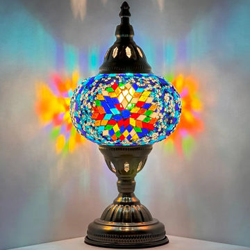 Coral Bloom: Reef Sunflower Bedside Lamp with Mosaic Glasses