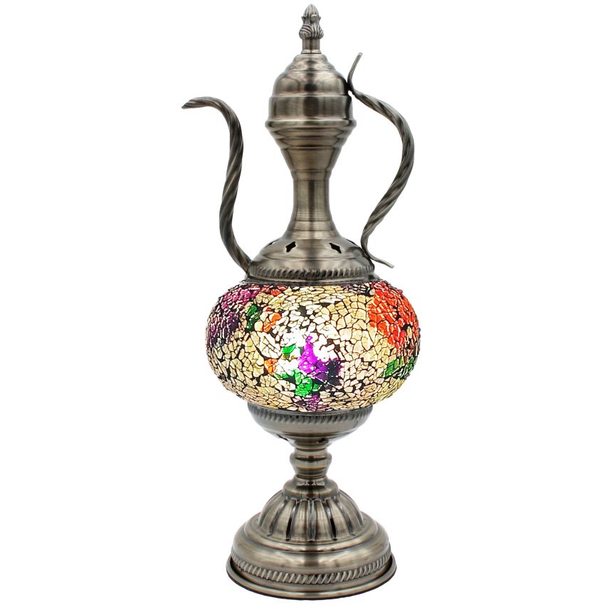 a silver vase with a mosaic design on it