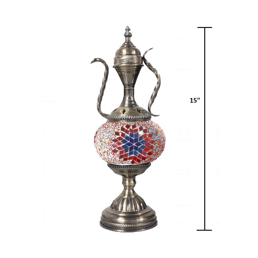 a silver vase with a colorful design on it