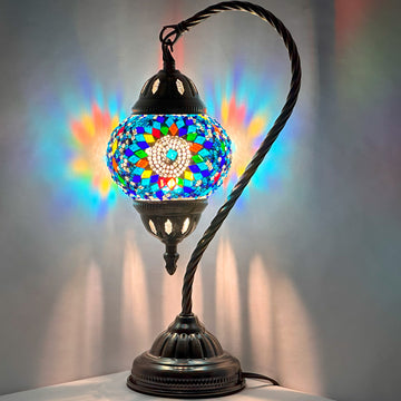 Blue Flower Turkish Style Lamps with Swan Neck Design
