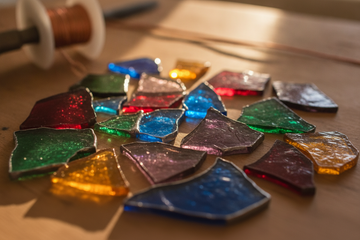 Translucent colored glass pieces for a mosaic lamp