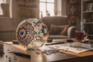 A mosaic lamp half-finished, work in progress