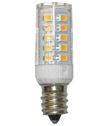 A warm yellow LED bulb that brings out the colors of mosaic glass