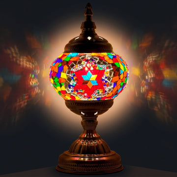 Crimson Cascade mosaic desk lamp compared against a smart LED color-changing lamp