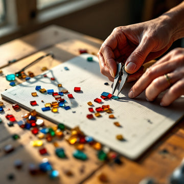 Cutting colored glass with mosaic nippers for a Turkish mosaic lamp without shattering it