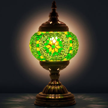Mint Green Flower mosaic lamp placed in a home gym's stretching and recovery corner
