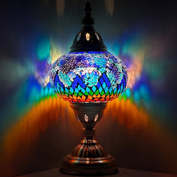 Vintage Atlantis Rainbow Mosaic Glass Lamp - Artisan Crafted — handmade Turkish-style mosaic glass lamp