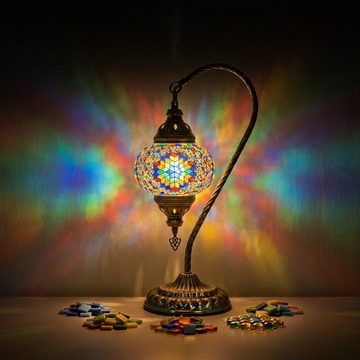 Illuminated swan neck Turkish mosaic lamp with loose mosaic glass tiles - DIY lamp kit