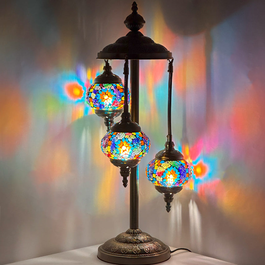 Tiffany Style Colorful Flower Mosaic Floor Lamps with 3 Globes
