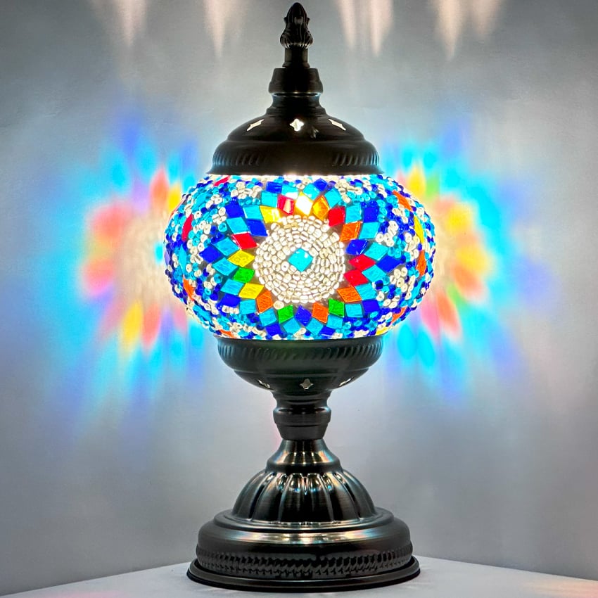 Turkish Mosaic Lamp with Blue Sunflower pattern