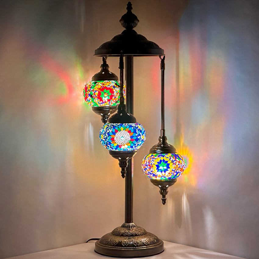 Turkish Delight Rainbow Mosaic Floor Lamps with 3 Globes
