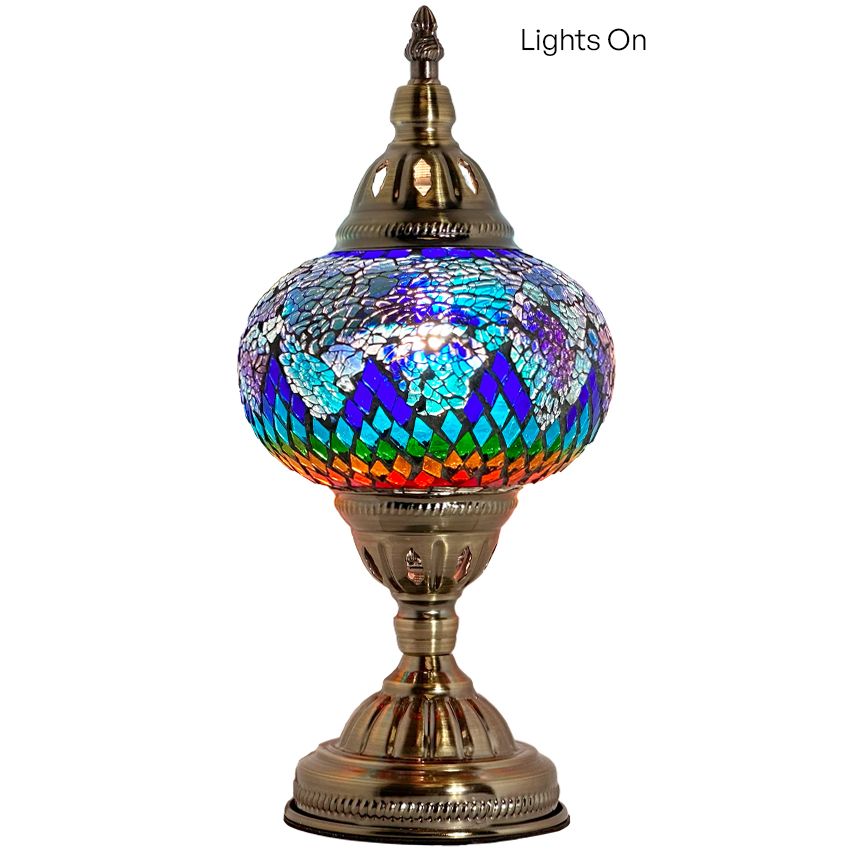 Vintage Atlantis Rainbow Mosaic Glass Lamp mosaic glass table lamp — close-up of the mosaic glass