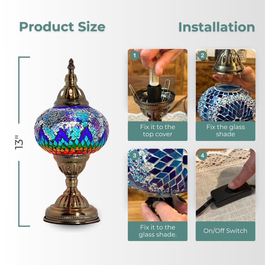 Vintage Atlantis Rainbow Mosaic Glass Lamp mosaic glass table lamp — handmade craftsmanship