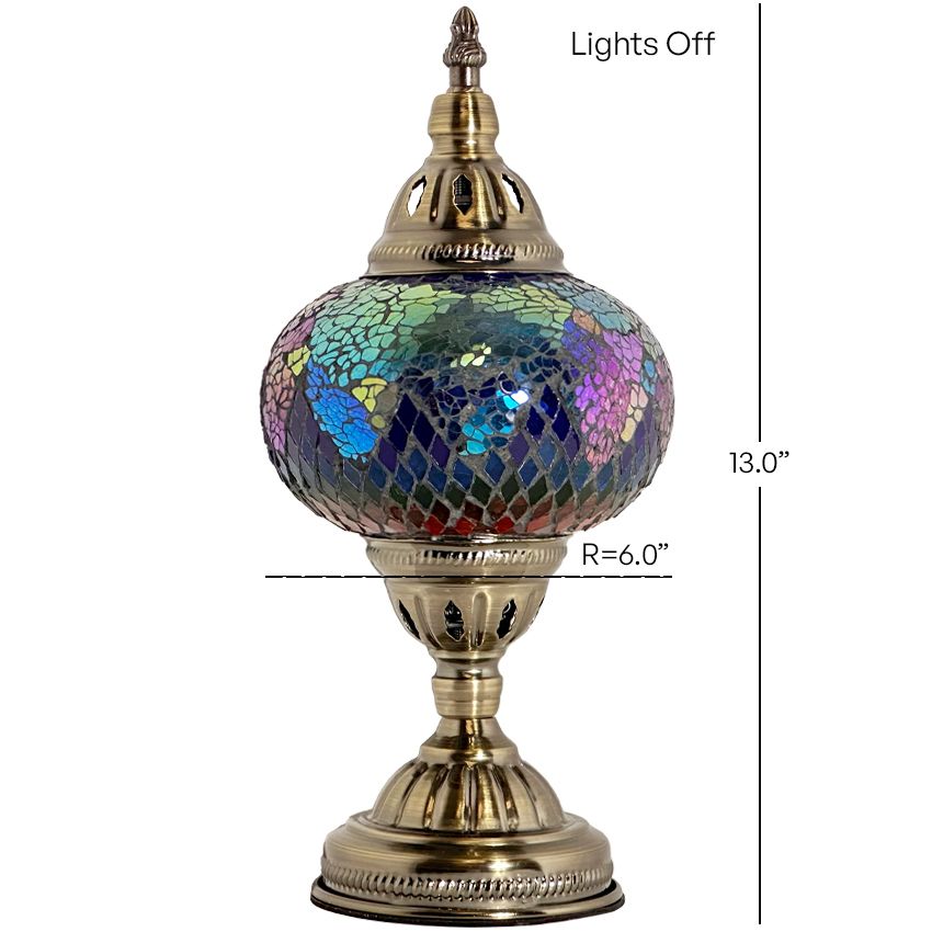 Vintage Atlantis Rainbow Mosaic Glass Lamp mosaic glass table lamp — size and dimensions