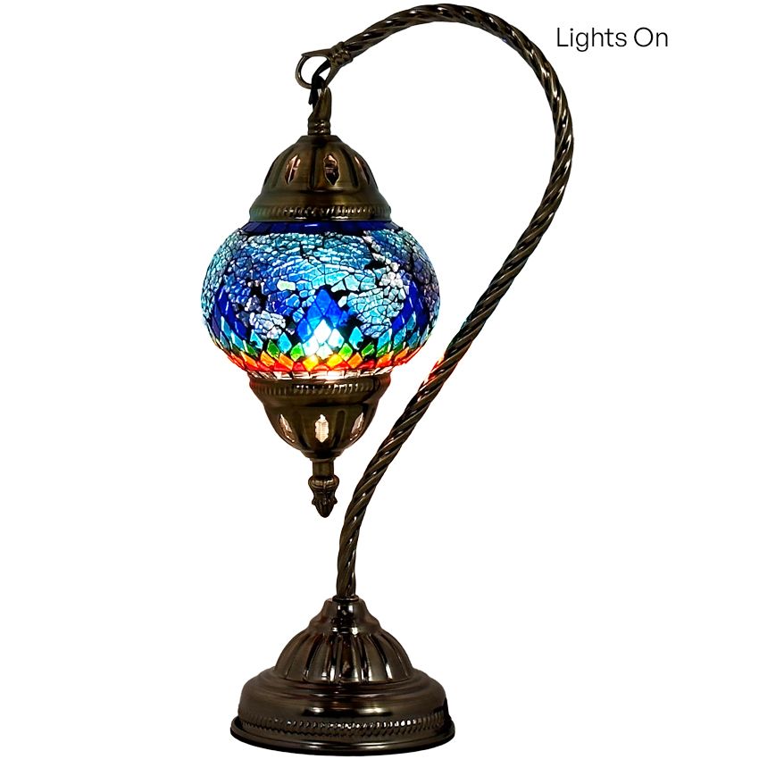 Turkish Atlantis Rainbow Lamp mosaic glass table lamp — close-up of the mosaic glass