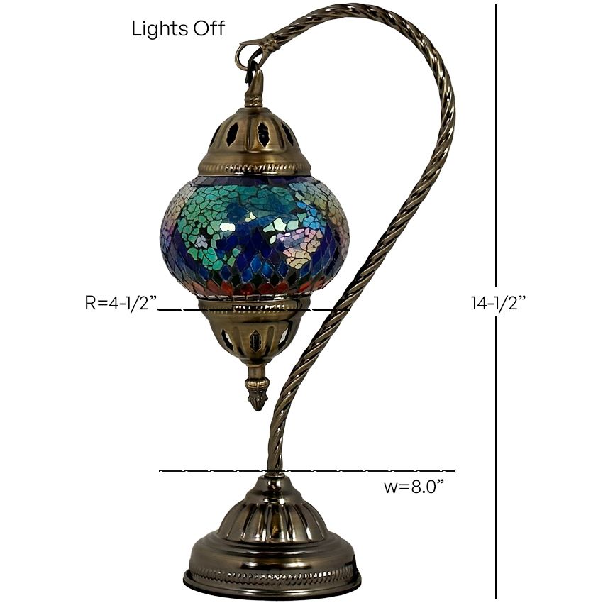 Turkish Atlantis Rainbow Lamp mosaic glass table lamp — size and dimensions