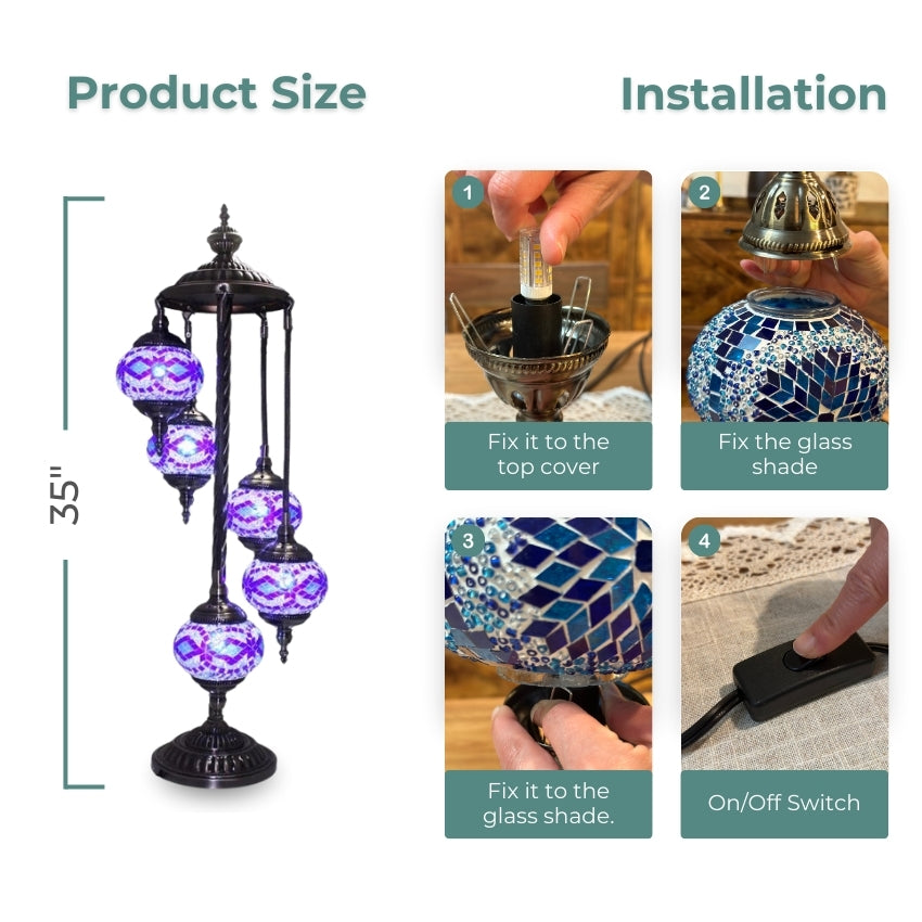 Turkish Floor Lamp with Blue Diamonds mosaic glass table lamp — handmade craftsmanship