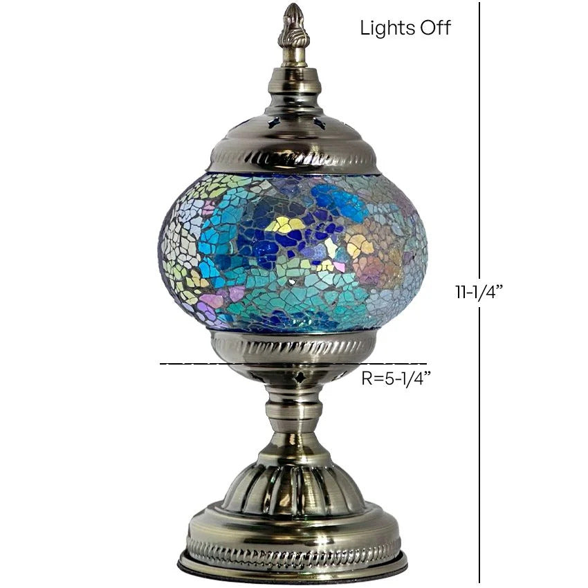 Round Mosaic Lamp with Blue Lavender Motif mosaic glass table lamp — size and dimensions