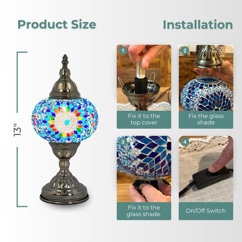 Cold Sunflower Turkish Lamp in Blue mosaic glass table lamp — handmade craftsmanship