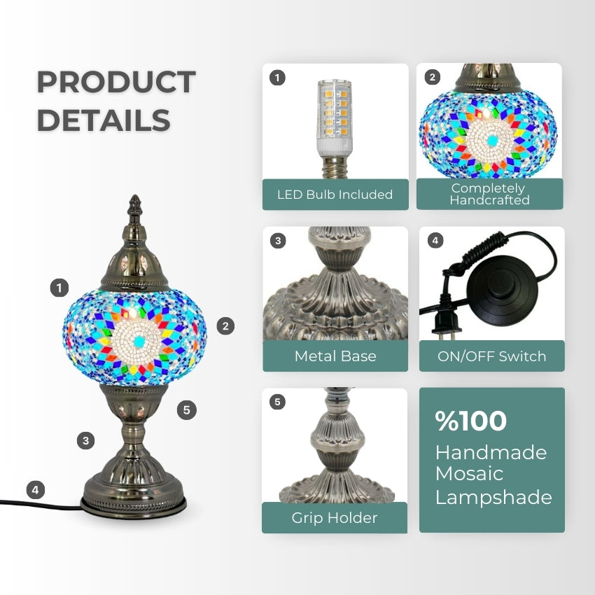Cold Sunflower Turkish Lamp in Blue mosaic glass table lamp — setup guide