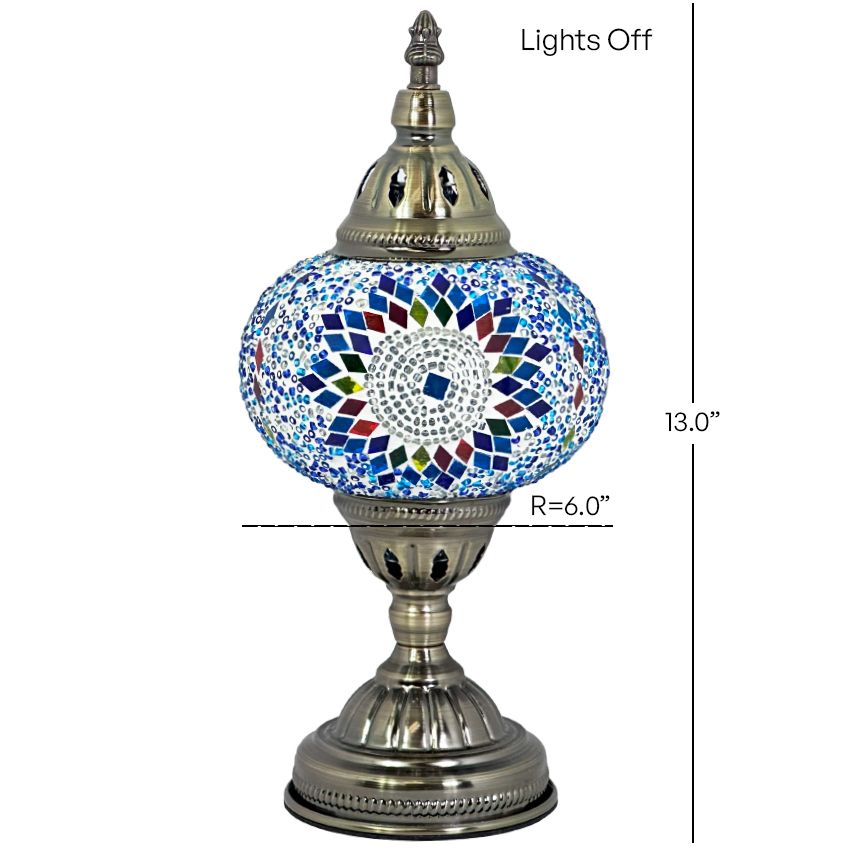 Cold Sunflower Turkish Lamp in Blue mosaic glass table lamp — size and dimensions