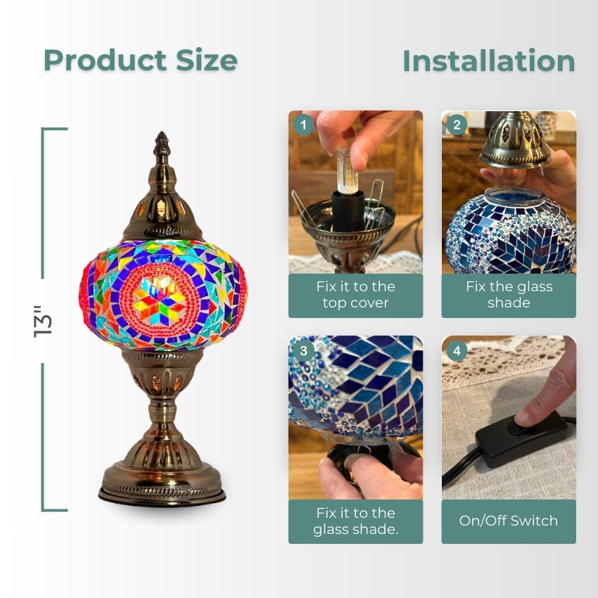 Desert Rose Blue Mosaic Desk Lamp mosaic glass table lamp — handmade craftsmanship