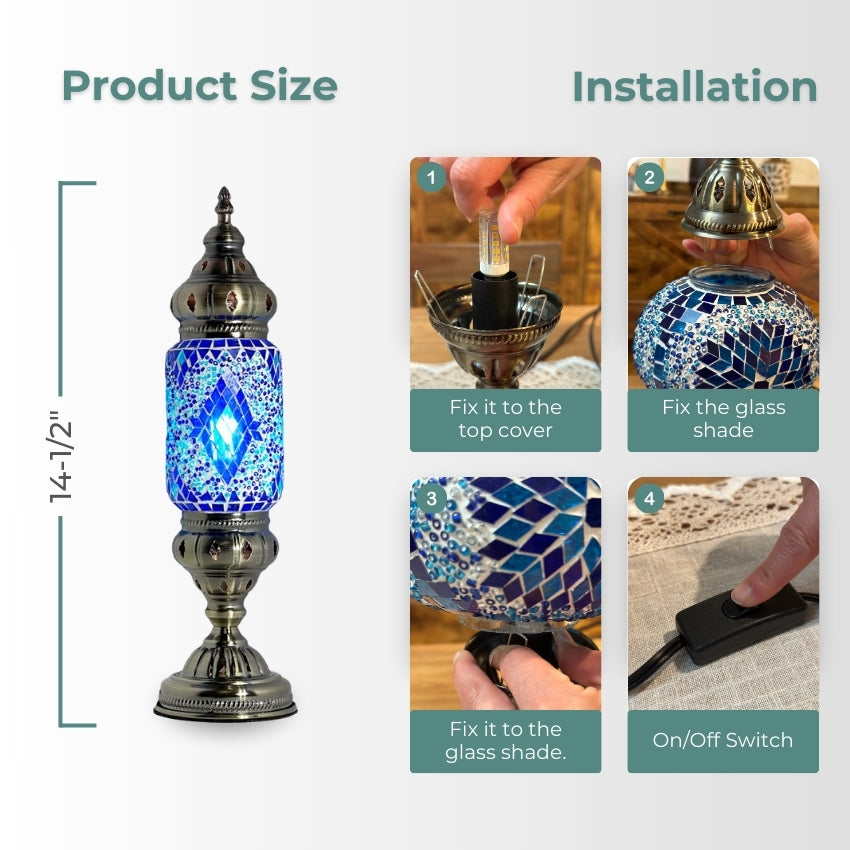 Turkish Blue Diamond Lamp mosaic glass table lamp — handmade craftsmanship