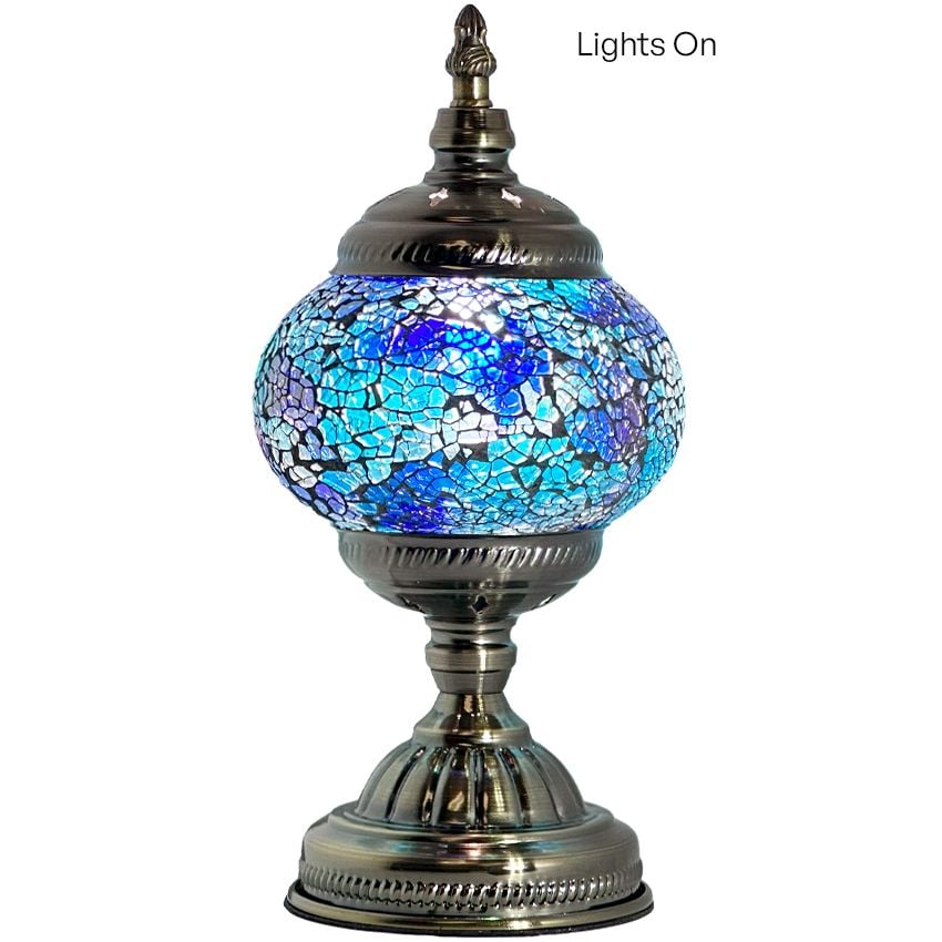 Round Mosaic Lamp with Blue Lavender Motif mosaic glass table lamp — close-up of the mosaic glass