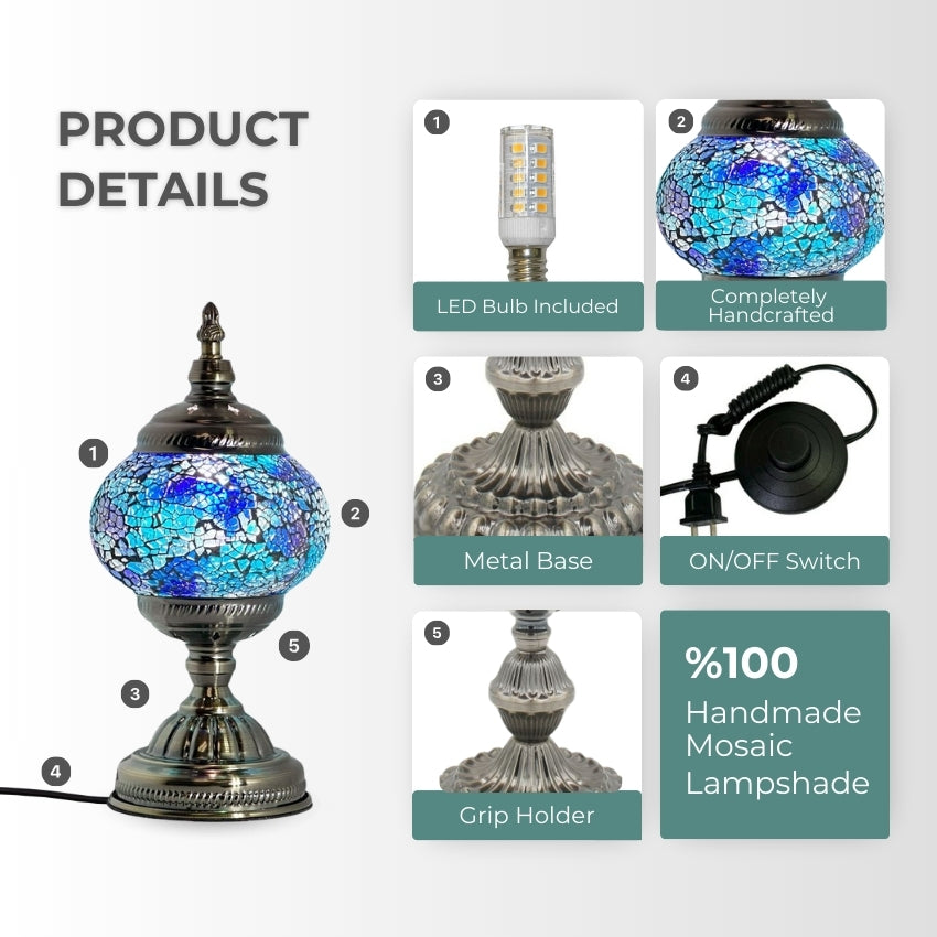 Round Mosaic Lamp with Blue Lavender Motif mosaic glass table lamp — setup guide