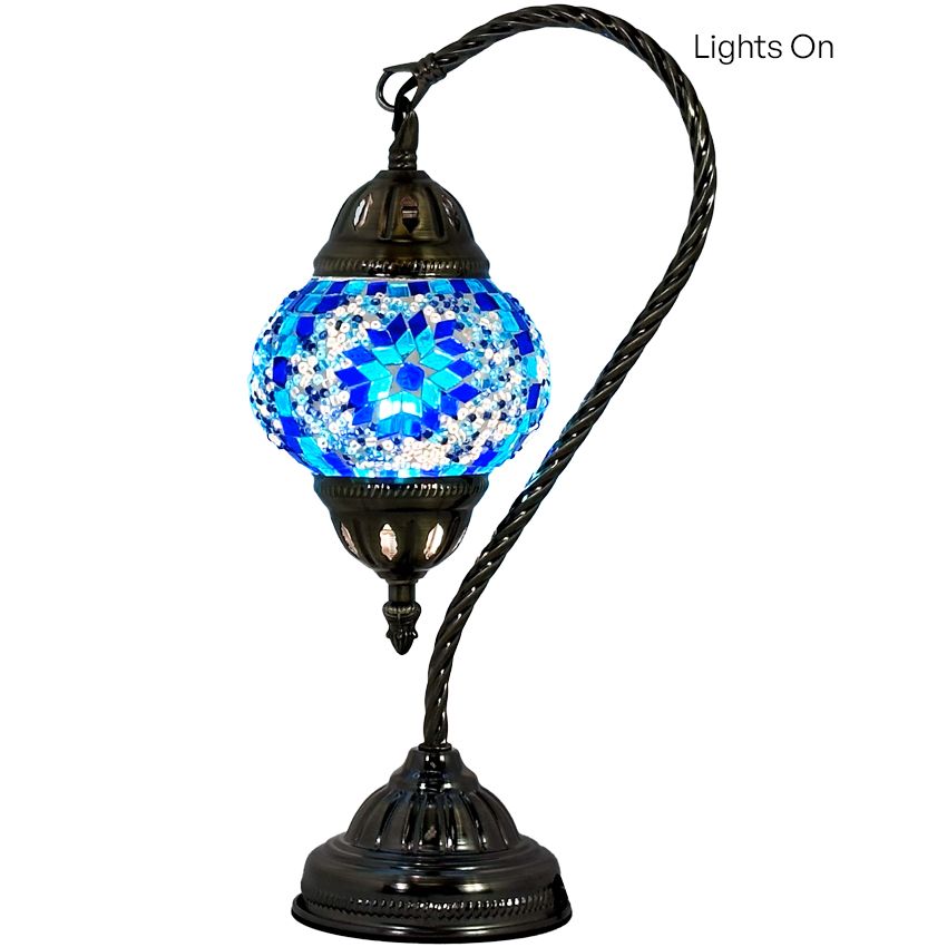 Swan Neck Turkish Desk Lamp mosaic glass table lamp — detail view