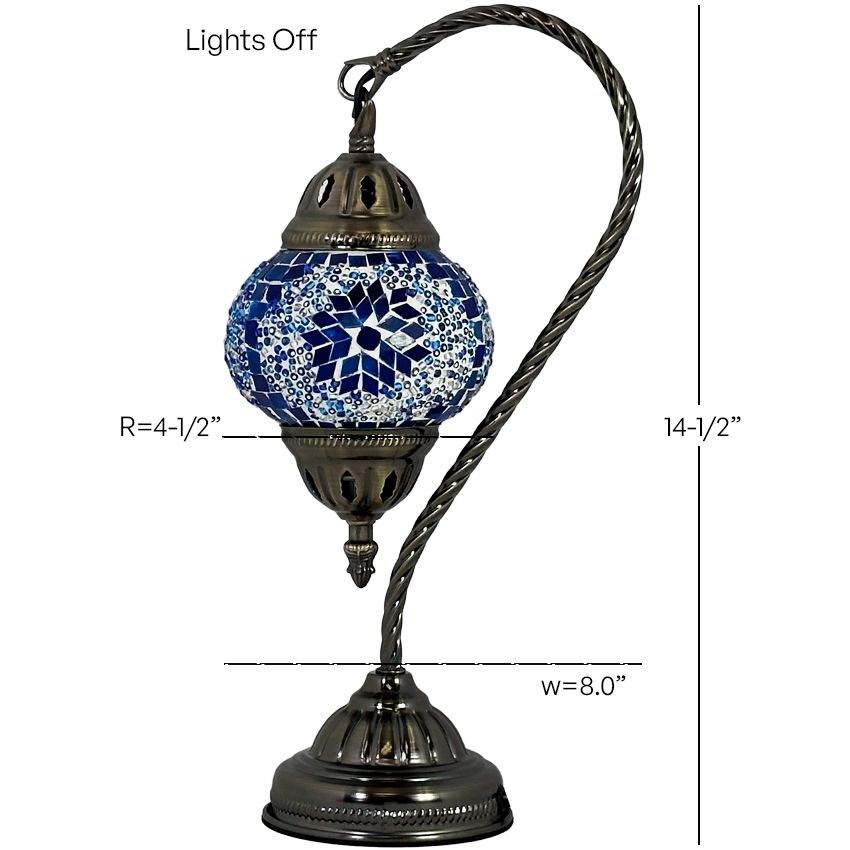 Swan Neck Turkish Desk Lamp mosaic glass table lamp — lit on a side table