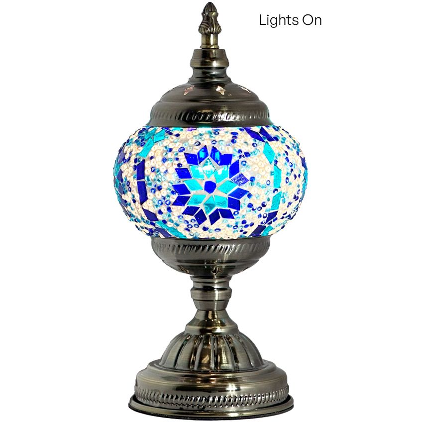Moroccan mosaic glass table lamp — close-up of the mosaic glass