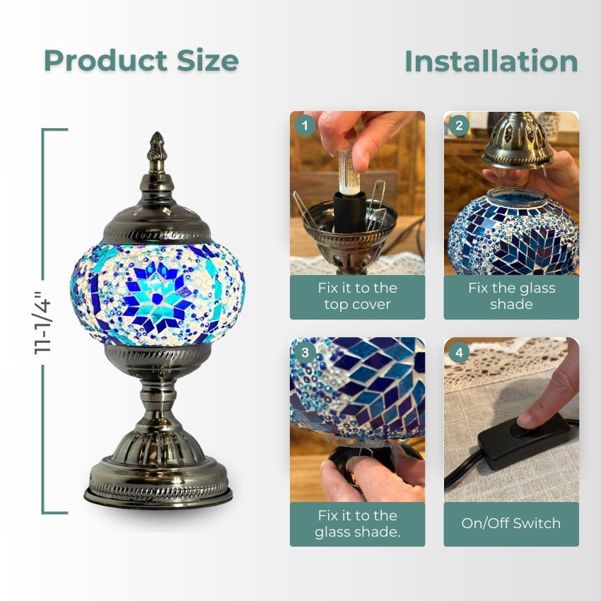 Moroccan mosaic glass table lamp — handmade craftsmanship