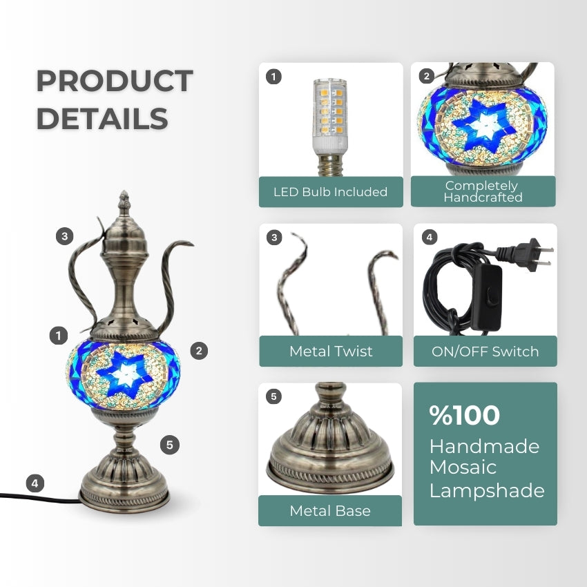 Turkish Blue Star Pitcher Lamp mosaic glass table lamp — setup guide
