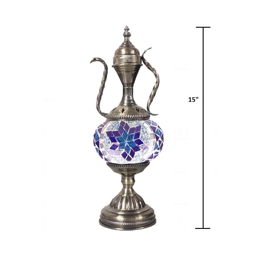 Turkish Blue Star Pitcher Lamp mosaic glass table lamp — size and dimensions