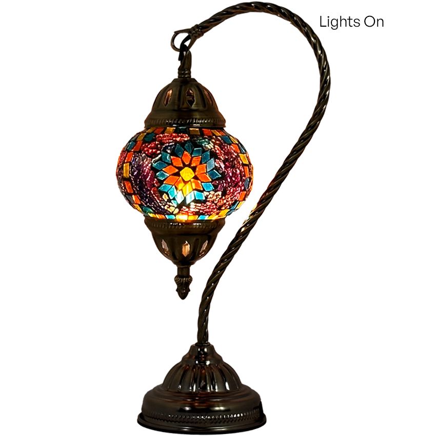 Elegant Blue Sunflower Mosaic Lamp with Turkish Swan Neck Design mosaic glass table lamp — close-up of the mosaic glass