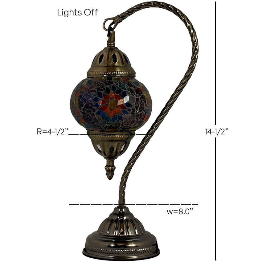 Elegant Blue Sunflower Mosaic Lamp with Turkish Swan Neck Design mosaic glass table lamp — size and dimensions