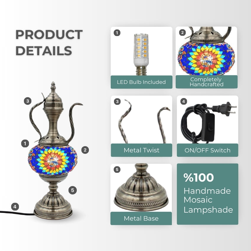 Artistic Blue Sunflower Turkish mosaic glass table lamp — setup guide