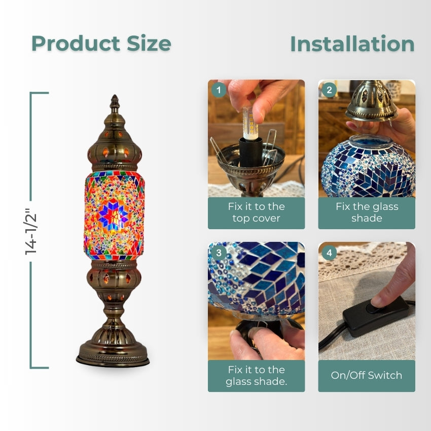 Floral Turkish Lamp in Blue & Purple mosaic glass table lamp — handmade craftsmanship