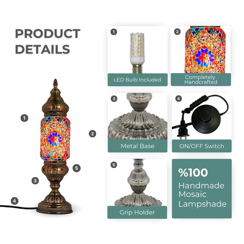 Floral Turkish Lamp in Blue & Purple mosaic glass table lamp — setup guide