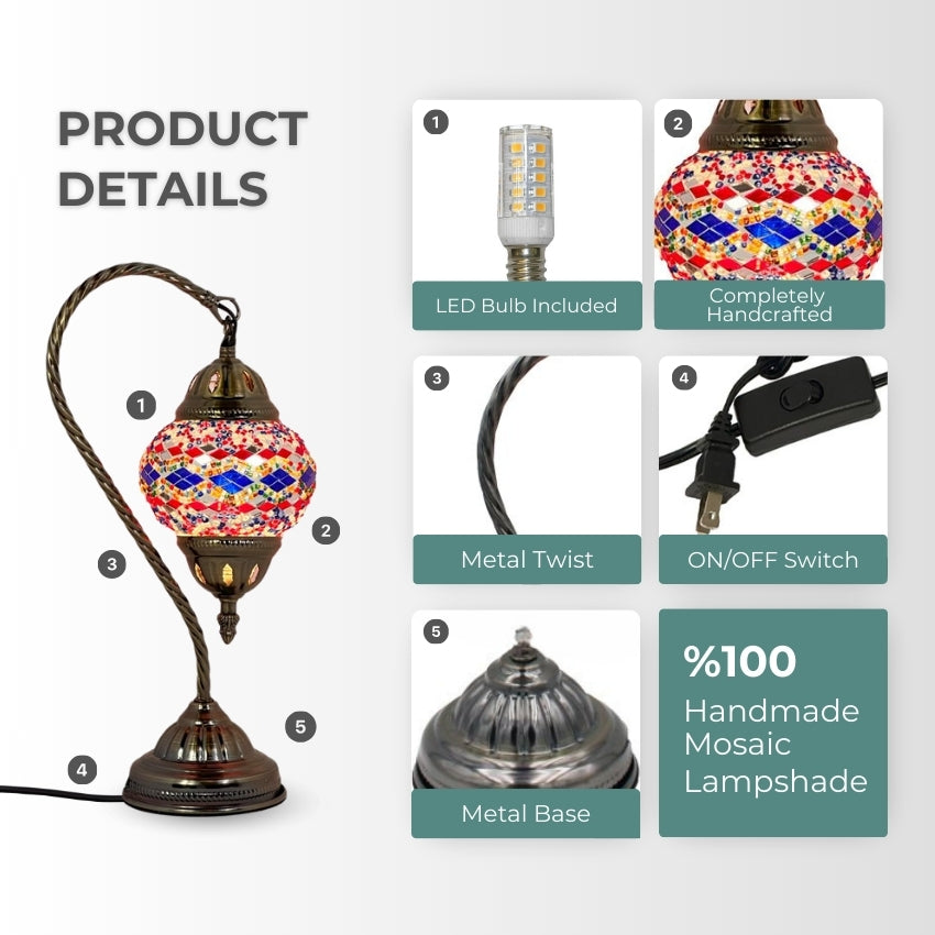 Turkish Lamp with Blue & Red Diamond Patterns mosaic glass table lamp — setup guide