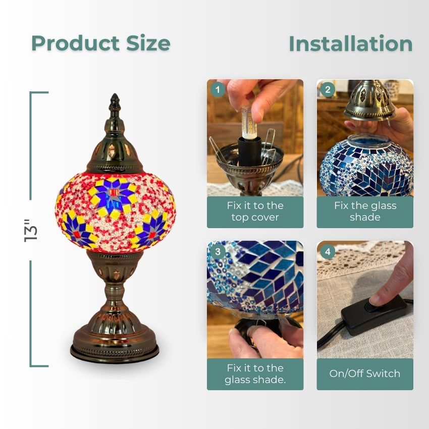 Turkish Desk Lamp mosaic glass table lamp — glowing in a styled room