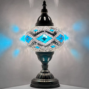 Icy Elegance: Cold Blue Glacier Mosaic Turkish Lamp