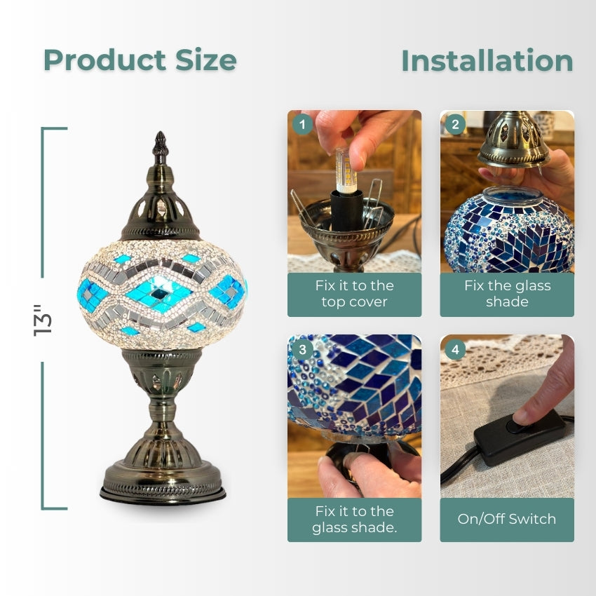 Icy Elegance mosaic glass table lamp — handmade craftsmanship