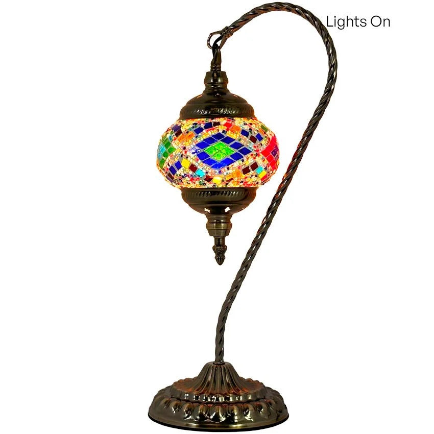 Vibrant Aura Handmade Swan Neck Mosaic Lamps in Colorful Tones mosaic glass table lamp — close-up of the mosaic glass